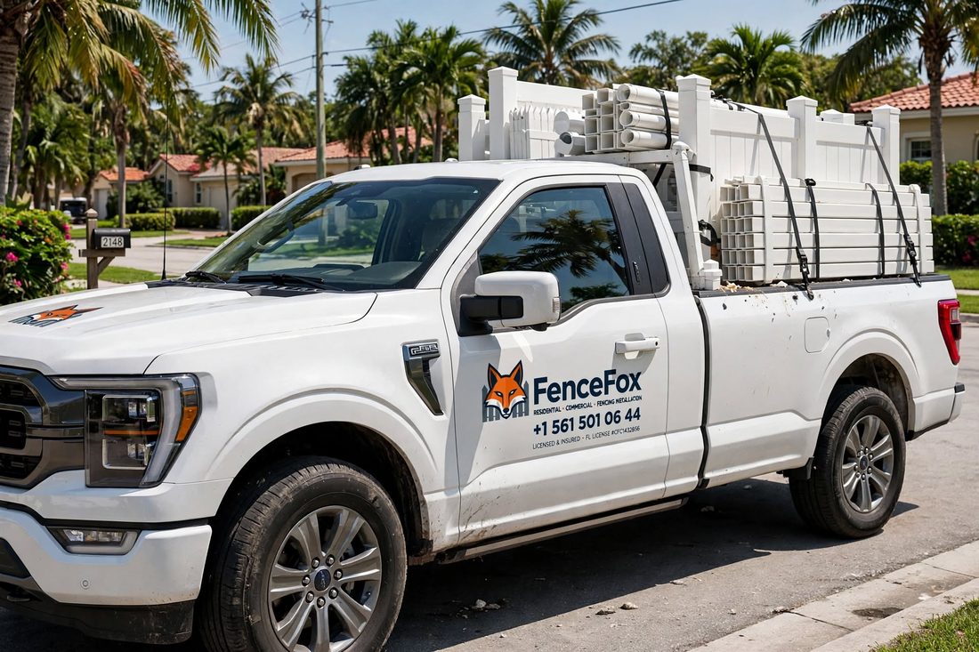 FenceFox truck loaded with fencing materials for a job