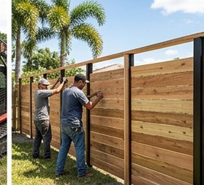 Modern wood privacy fence