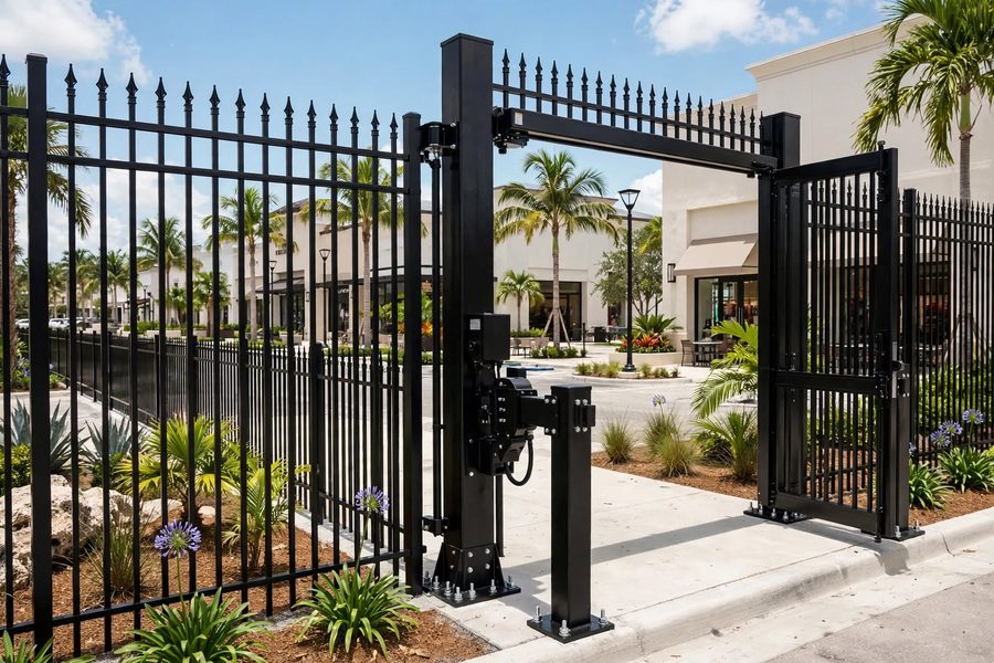 Retail Plaza Ornamental Fence and Entry Gate — representative property photo